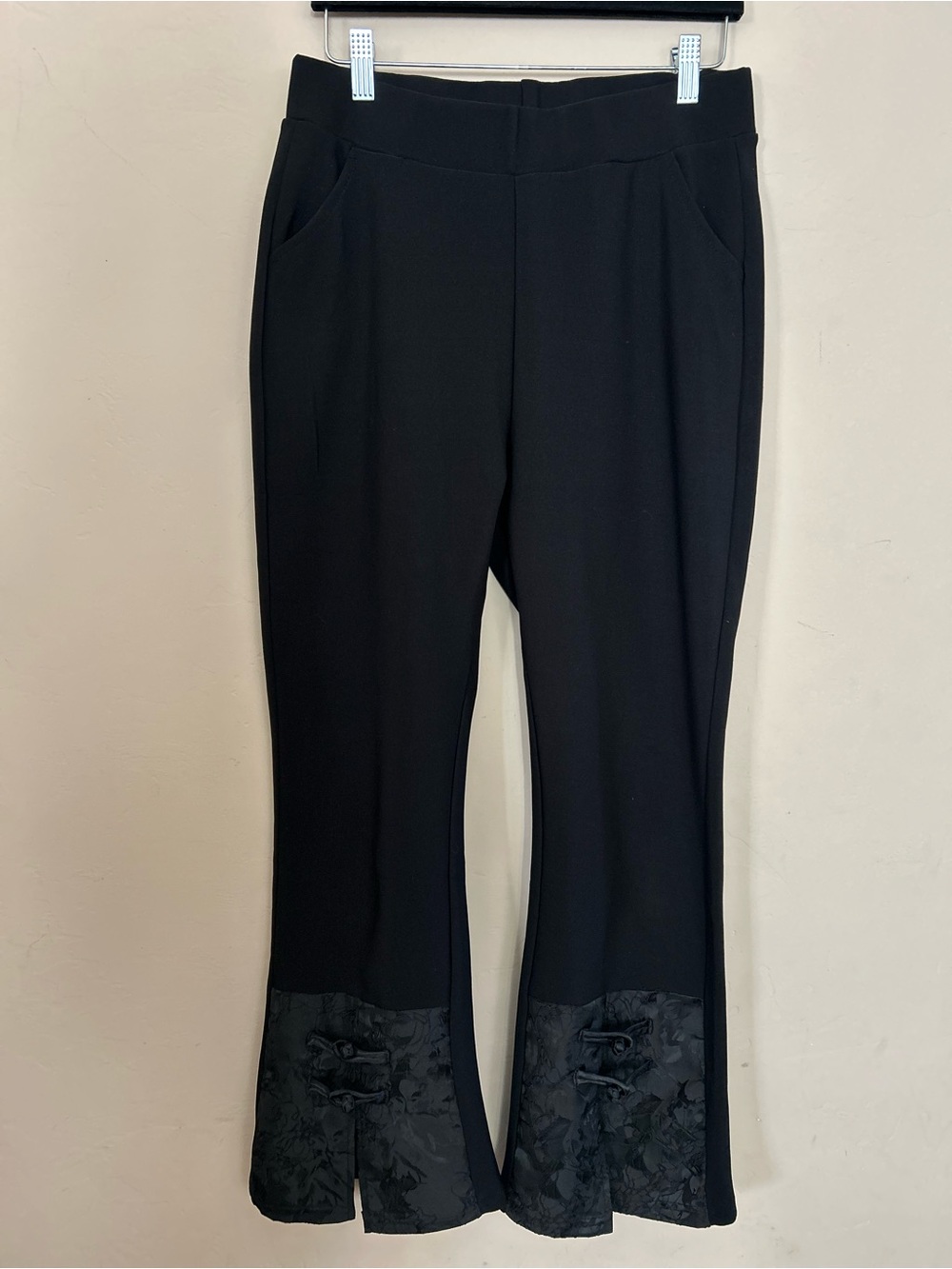 Women's Black Flare Pants with Asian Frog Closure